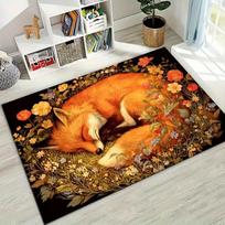 Fox Print Area Rugs Non-Slip Flannel Carpets for Home Living Room Kitchen Bedroom Rug Machine Washable Floor Mat INS 40cmX60cm
