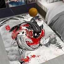 Koi Fish Print Area Rug Non-Slip Floor Mat for Home Living Room Bedroom Rug Machine Washable Carpet Decor 40cm x 60cm