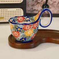 Jasmine Underglaze Ceramic Mug with Spoon,Large Handle Coffee Mugs, Large Capacity Breakfast Milk Cups, Birthday Gift Tea Cup 450ml