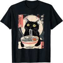Kawaii Katė Valganti Ramen Makaronus Juokinga Anime Dovana Mergaitėms Paaugliams Marškinėliai 2XL