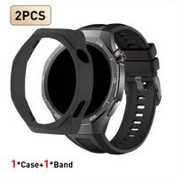 Watch Band For Huawei Watch GT5 Pro 46mm Strap 222mm Semi-Wrap PC Cutout Protective Case Watch Replacement Band Style 1 black