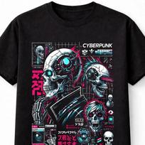 Cyberpunk Skull Android Hacker Japanese Anime Graphic Unisex TShirt S black