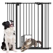 Extra Tall Pet Gate, Indoor Dog Safety Gate, with Cat Flap, Auto Close, 74-101cm Wide - Black 101 x 1 x 104.1 cm