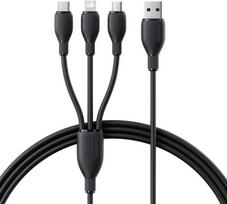 Baseus itin spartus „trys viename“ greitojo įkrovimo laidas USB-A į M+L+C 3.5A 0.8m Cosmic Juodas