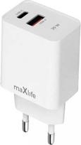 Maxlife MXTC-13-20AC PD QC įkroviklis 1x USB-C 1x USB 20W baltas