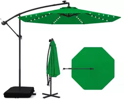 Promotions Kantileverinis skėtis Ø300 cm 32 saulės LED šviesos smėlio maišai žalias