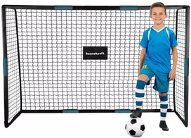 Bauerkraft Metaliniai futbolo vartai su treniruočių tinklu žaidimui 180x120x60 cm juodos ir mėlynos spalvos