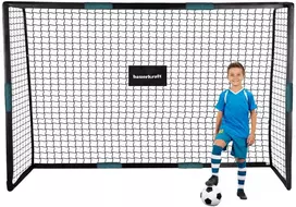 Bauerkraft Dideli metaliniai futbolo vartai su treniruočių tinklu žaidimui futbolu 300x200x120 cm juodos ir mėlynos spalvos