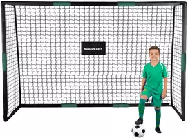 Bauerkraft Dideli metaliniai futbolo vartai su treniruočių tinklu žaidimui futbolu 300x200x120 cm juodos ir žalios spalvos