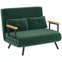 Miegamoji sofa, 2 vietų sofa, aksominė sofa, su miegojimo funkcija, 2 pagalvėlės, aksomo išvaizda, natūrali + žalia
