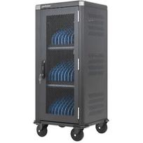 Manhattan iPad to 13", MacBook Air to 13" & Chromebook 14" 30-bay Charging Trolley/Cart via USB-C (30W), Also other tablets/smartphones (with device to USB-C cable), Bays 404x27.6x283mm, USB-C charging cables included, Cabinet 181471
