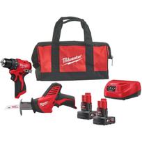 Milwaukee M12 BLPP2A-402B 4933499692, 12V, 2x4Ah, Li-ion, gręžtuvas, pjūklas, įkroviklis, krepšys