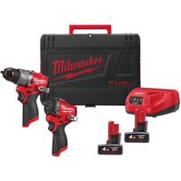 Milwaukee M12 FPP2X2-402X 4933498741, 12V, 2x4Ah, smūginis gręžtuvas, smūginis veržliaraktis 1/2", įkroviklis, HD Box