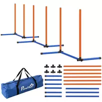 3 dalių Agility treniruočių rinkinys šunims su slalominiu stulpu ir nešiojimo krepšiu, oranžinės spalvos, visų dydžių šunims