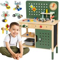 WOOPIE GREEN Medinis meistro stalas STEM rinkinys su įrankiais