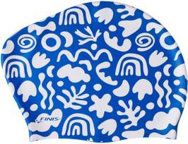 Finis long hair silicone cap print blue mėlyna