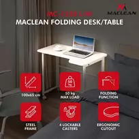 „Maclean“ sulankstomas kampinis (L formos) rašomasis stalas, baltas, mobilus, 100 × 65 cm, maks. apkrova 50 kg, MC-1250 L/W