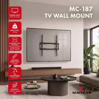 „Maclean“ televizoriaus laikiklis, maks. VESA 400x400, 32–75 colių, iki 45 kg, juodas, reguliuojamas pasvirimo kampas nuo 0° iki -8°, MC-187