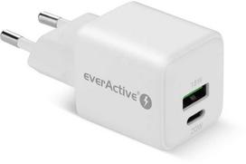 Įkroviklis - everActive 20 W 1xUSB 1xUSB-C QC3.0 PD GaN Kompaktiškas Baltas