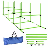 4 dalių šunų agility rinkinys, reguliuojamo aukščio agility treniruočių įranga su 4 barjerais, nešiojimo krepšys, 99 x 65 x 94 cm, žalias