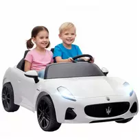 AIYAPLAY Maserati elektrinis automobilis vaikams, dvivietis, 12V varomas akumuliatoriumi, su nuotolinio valdymo pulteliu, LED žibintai, muzikos funkcija, baltas