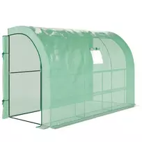 Šiltnamis su Lentynos Langu 300x150x213 cm | Žiemai Atsparus Plieninis Plėvelės Šiltnamis, Sieninis Modelis su UV Apsauga, Skirtas Balkonui, Sodui | Žalias