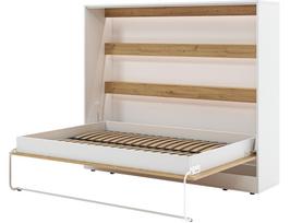 Lova pusantros vietos Devesto Horizontal LED, 140 x 200 cm, balta sp./artisan oak sp., be čiužinio, su grotelėmis
