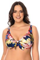 Bikini liemenėlė moterims, Vivisence, maudymosi kostiumėlis, bikinio viršus, minkštos liemenėlės kaušeliai, vertikalus banginio kaulas, užsegamas nugaroje, tamsiai mėlynos gėlės, 80D, 80D