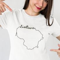 Moteriški marškinėliai "Lietuvos žemėlapio kontūrai", Balta