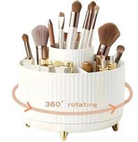 Sukama kosmetikos ir šepetėlių dėžutė organizatorius 360°, baltos spalvos 14x12cm