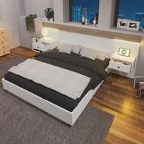 Dviejų LED naktinių stalų lova 180x200 cm, USB-C, medžio imitacija, be čiužinio