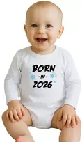Vaikiškas margintas bodis New Baby BORN IN 2026 mėlynas