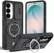 „Hurtel“ „Samsung Galaxy S26“ dėklas su stumdomu kameros dangteliu ir pasukamu stovu, suderinamas su „MagSafe“ - Juodas