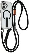 „Hurtel“ „iPhone 17“ dėklas su stovu, trumpu dirželiu (30 cm) ir ilgu dirželiu (120 cm), suderinamas su „MagSafe“ - juodas
