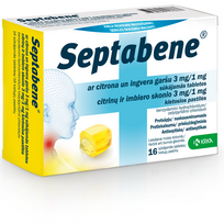 SEPTABENE, citrinų ir imbiero skonio, 3mg/1mg, kietosios pastilės, N16 