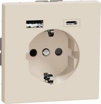 Socket with USB A and USB C, 2P+E, 16A screwless terminals, glossy, sahara D-Life MEG2367-6033 | 4042811221058