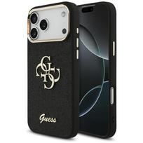 Guess Fiksuotas Blizgus Didelis 4G Metalinis rėmas dėklas telefonui iPhone 17 Pro Max - juodas