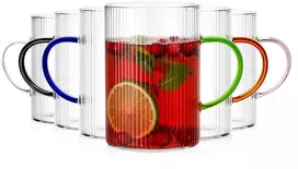 Stikliniai puodeliai su rankenėlėmis, 290 ml, skaidrūs, 10 × 7 × 10 cm, 6 vnt.