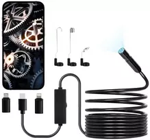 Endoskopo kamera su apšvietimu Apžiūros kamera con 8 LED apšvietimu con kabeliu Semirigido da 5 m boroskopas HD 1920P con Zoom 2X Impermeabile IP67 per Auto kabeliu Idraulico