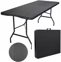 Bauerkraft Didelis sulankstomas sodo banketinis maitinimo stalas rotango lagaminas 180 cm juodas
