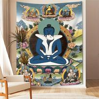Tantric Yab-Yum Wall Tapestry Tibetan Buddha Thangka Spiritual Mandala Poster Wall Hanging Enlightenment Meditation Room Decor 40x60 cm black