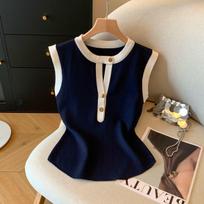 Sweet Spicy Girl Retro Hong Kong Style Sleeveless Color Block Camisole S (80-90 lbs) tamsiai mėlyna spalva