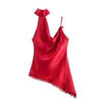 Spring 2026 Sexy Slimming Lace Patchwork Lingerie-Style Top L raudona