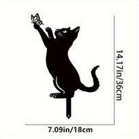 Black Cat Butterfly Silhouette Metal Garden Stake Outdoor Yard Decor 7.09x14.17 inches TY3156-03-xiu juoda
