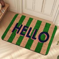 Green Brown Striped HELLO Welcome Doormat Non Slip Washable Entrance Floor Carpet Indoor Outdoor Home Decor RV Mat 1PC 40x60cm