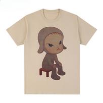 Yoshitomo Nara Sleepless Night Sitting Cartoon T-shirt Cotton Men T Shirt New TEE TSHIRT Womens Tops M chaki