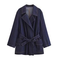 Autumn 2025 Women's Denim Lapel Windbreaker Jacket - Versatile, Long Sleeve Small mėlyna