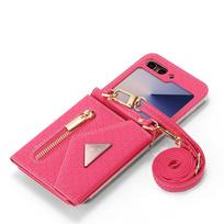 Madingas dirželis Odinė piniginė Telefono dėklas Samsung Galaxy Z Flip 7 Flip 6 5 Zflip 4 3 Kortelėms Crossbody Apsauginis dangtelis For Galaxy Z Flip 4 pink