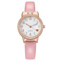 2023 Fashion Kids Love Digital Dial Children Watch Set Leather Strap Quartz Watches Kid Girls Clock Children Watch + Bracelet rožinė