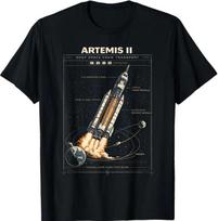 Blueprint Space Rocket Launch Mission to The Moon Artemis 2 T-Shirt XL black